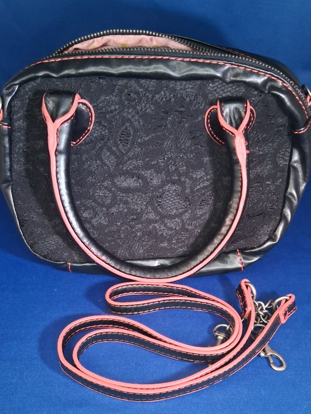 Princess Vera Wang Black Lace & Pink Satchel Crossbody Bag